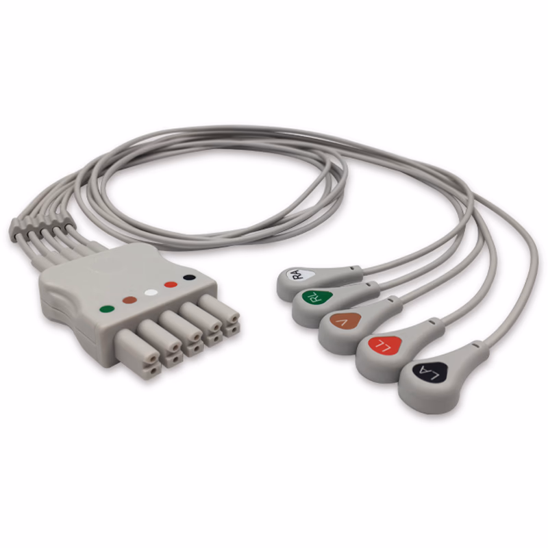 Compatible 5-lead ECG Leadwire with Snap end Molded 0.9m AHA (comparable to Siemens MS16229) Reusable, Limb + Chest Lead, Lead Type: Siemens Dual-Pin, Shielded SKU: EL-SM5-90S-A