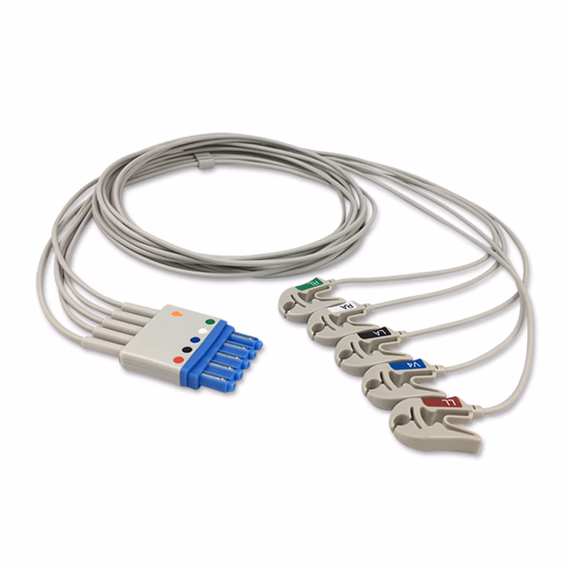 Compatible 5-lead ECG Leadwire with Grabber/Pinch end Molded 1.5m AHA (for use with Siemens) Reusable, Limb + Chest Lead, Lead Type: Siemens CT, Shielded SKU: EL-SMCT5-150G-A