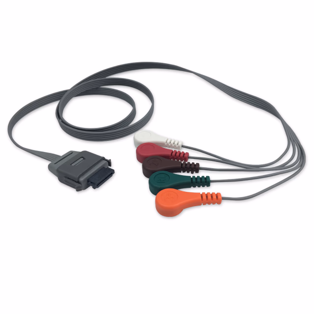 Compatible 5-lead Telemetry ECG Leadwire with Snap end Molded 0.9m AHA (for use with Biomedical Instruments) Reusable, Limb + Chest Lead, Shielded SKU: EL-TBIA5-90S-A