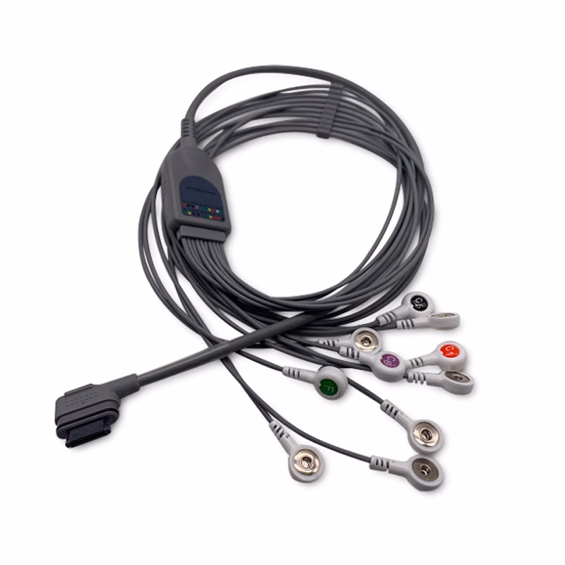 Compatible 10-lead Telemetry ECG Leadwire with Snap end Molded 0.9m AHA (for use with Biomedical Instruments) Reusable, Limb + Chest Lead, Shielded SKU: EL-TBIE10-90S-A
