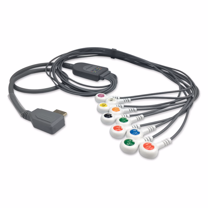 Compatible 12-lead Telemetry ECG Leadwire with Snap end Molded 0.9m AHA (for use with Borsam) Reusable, Limb + Chest Lead, Shielded SKU: EL-TBRA10-90S-A
