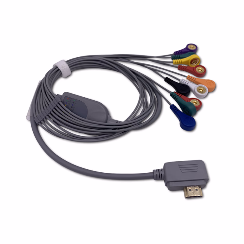 Compatible 10-lead Telemetry ECG Leadwire with Snap end Molded 0.9m AHA (for use with Borsam) Reusable, Limb + Chest Lead, Shielded SKU: EL-TBRB10-90S-A