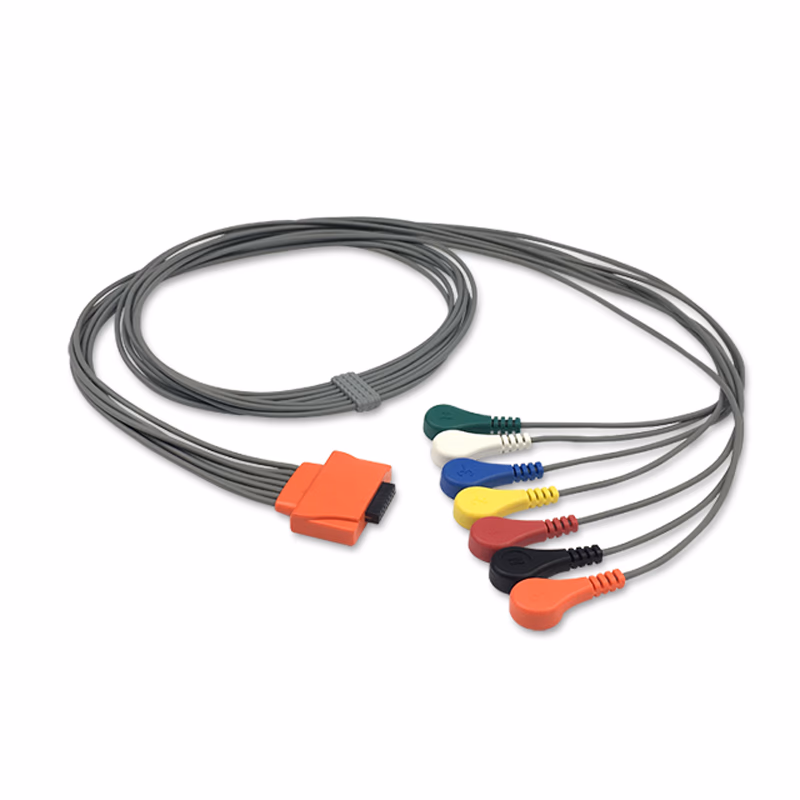 Compatible 7-lead Holter ECG Leadwire with Snap end Molded IEC (for use with Cardioline) Reusable, Limb + Chest Lead, Lead Type: Covidien/Kendall, Shielded SKU: EL-TCDL07-90S-I