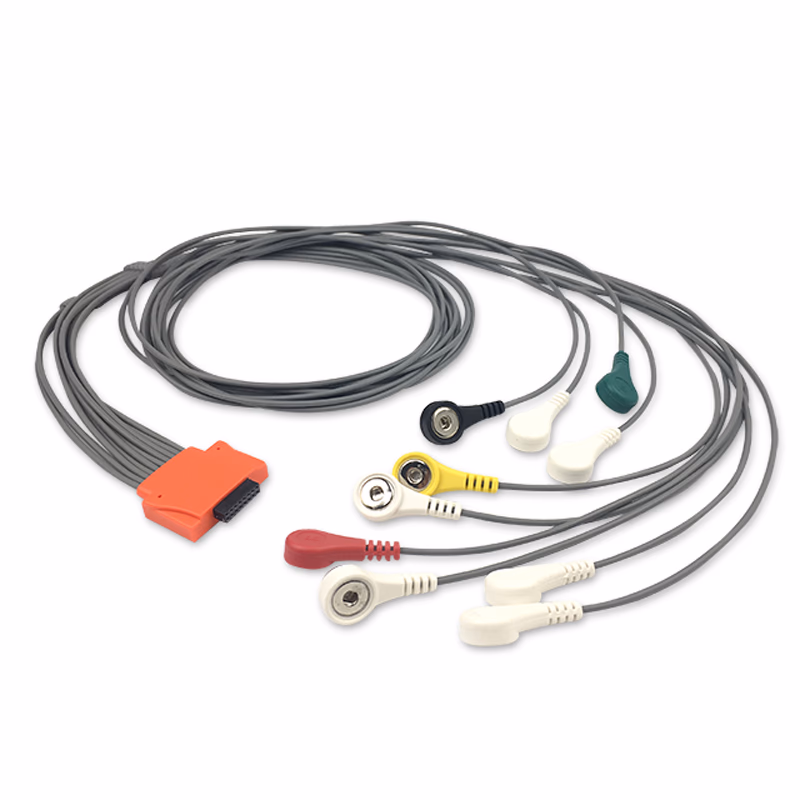 Compatible 10-lead Holter ECG Leadwire with Snap end Molded IEC (for use with Cardioline) Reusable, Limb + Chest Lead, Lead Type: Covidien/Kendall, Shielded SKU: EL-TCDL10-90S-I