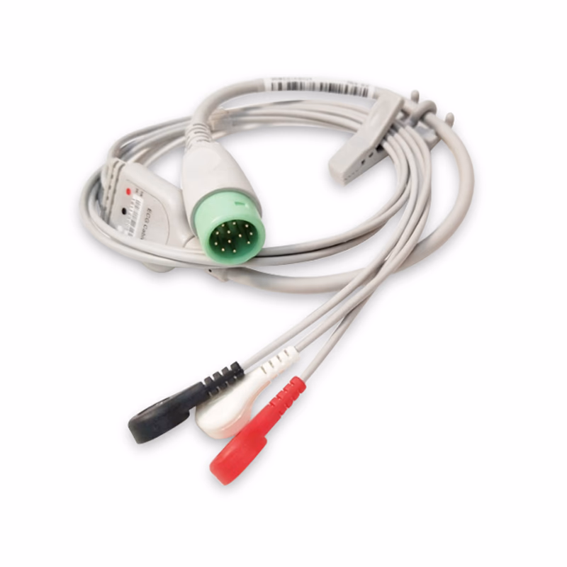 Compatible 3-lead Telemetry ECG Leadwire with Snap end Molded 0.9m AHA (for use with Comen) Reusable, Limb Lead, Shielded SKU: EL-TCM3-90S-A