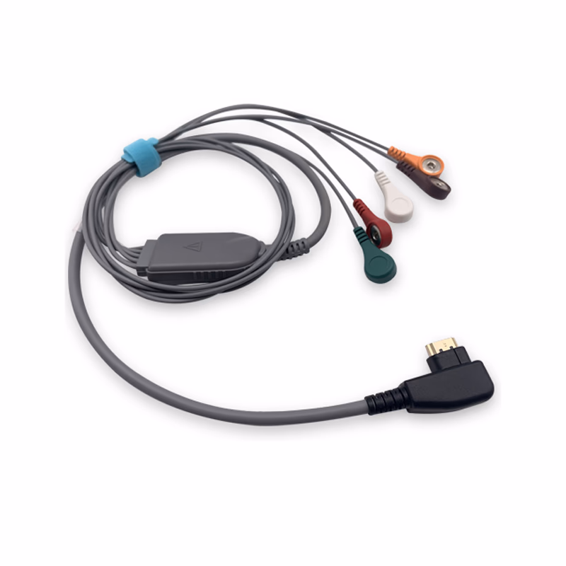 Compatible 5-lead Telemetry ECG Leadwire with Snap end Molded 0.9m AHA (for use with DMS) Reusable, Limb + Chest Lead, Shielded SKU: EL-TDMSB5-90S-A