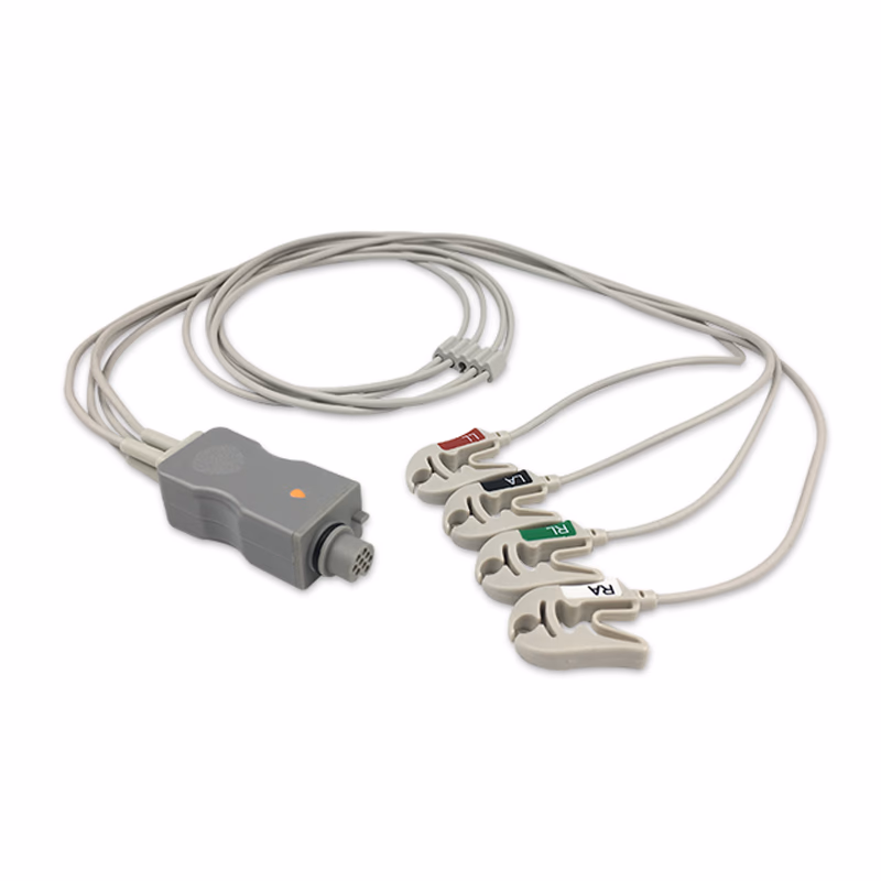 Compatible 4-lead Telemetry ECG Leadwire with Grabber/Pinch end Molded 0.9m AHA (comparable to Fukuda Denshi CMT-02CTH-0.8DA) Reusable, Limb Lead, Shielded SKU: EL-TFD4-90G-A