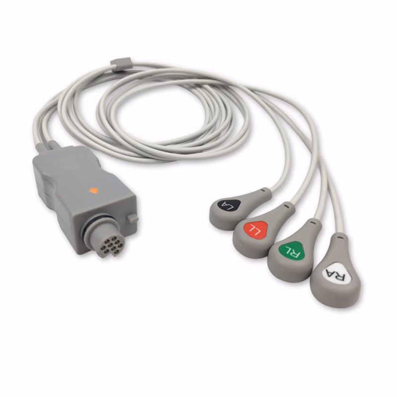 Compatible 4-lead Telemetry ECG Leadwire with Snap end Molded 0.9m AHA (comparable to Fukuda Denshi CMT-02HTH-0.8DA) Reusable, Limb Lead, Shielded SKU: EL-TFD4-90S-A
