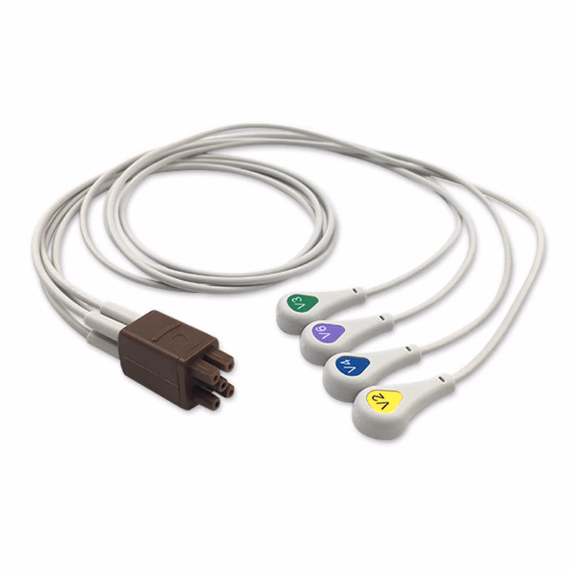 Compatible 4-lead Telemetry ECG Leadwire with Snap end Molded 0.74m AHA (comparable to GE Healthcare 2066468-001) Reusable, Chest Lead, Shielded SKU: EL-TGE4-74S-A