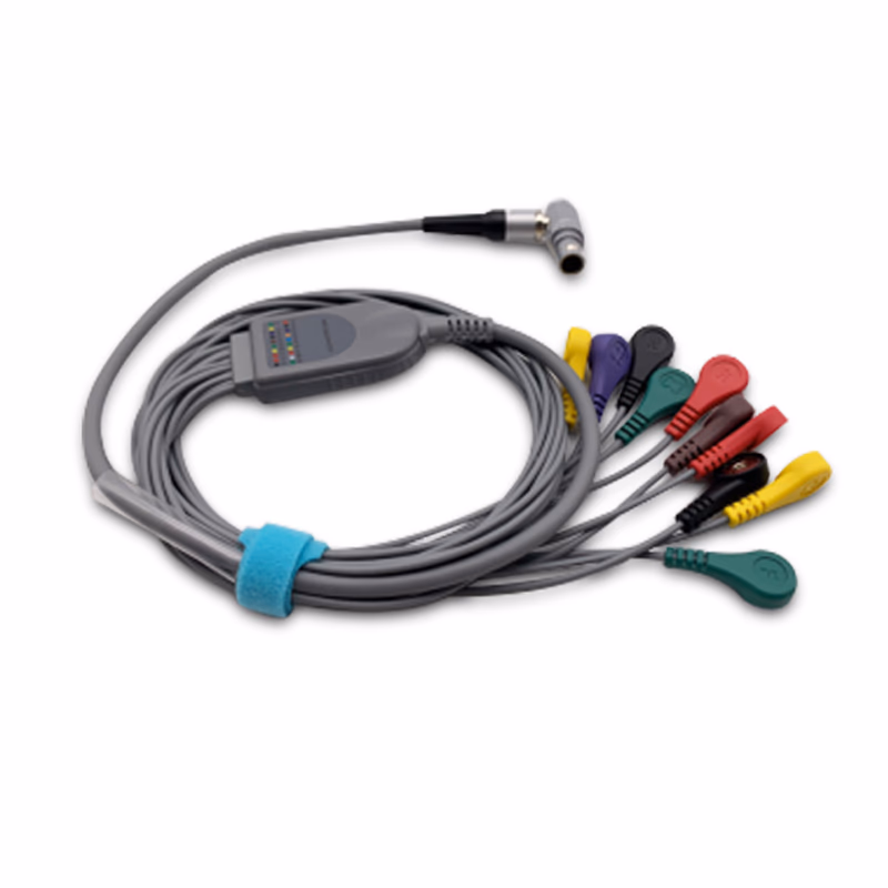 Compatible 10-lead Telemetry ECG Leadwire with Snap end Molded 0.9m AHA (comparable to GE Healthcare 2107229-001) Reusable, Shielded SKU: EL-TGEA10-90S-A