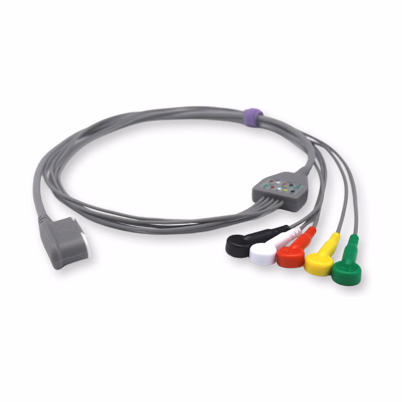 Compatible 5-lead Telemetry ECG Leadwire with Snap end Molded 0.9m IEC (comparable to GE Healthcare 2104810-001) Reusable, Limb + Chest Lead SKU: EL-TGEC5-90S-I