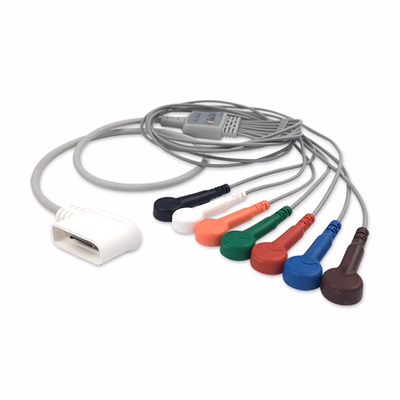 Compatible 7-lead Telemetry ECG Leadwire with Snap end Molded 0.9m AHA (comparable to GE Healthcare 2104817-001) Reusable, Shielded SKU: EL-TGEC7-90S-A