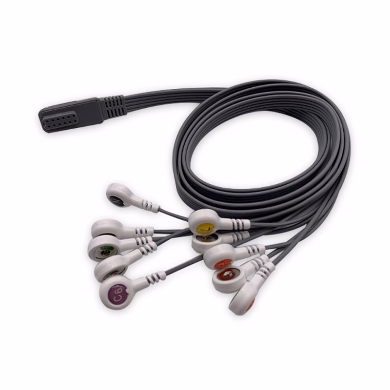 Compatible 10-lead Telemetry ECG Leadwire with Snap end Molded 0.9m AHA (for use with Chancefine) Reusable, Limb + Chest Lead, Shielded SKU: EL-TJDCFB10-90S-A