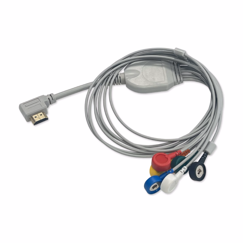Compatible 7-lead Telemetry ECG Leadwire with Snap end,IEC，for Labtech EC-3H (comparable to Labtech CAB-00L03-06) Reusable，HDMI-connecter,0.7M SKU: EL-TLAB7-70S-I