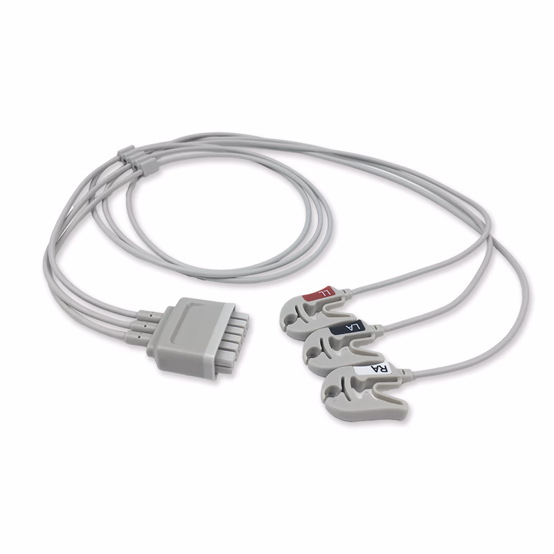Compatible 3-lead Telemetry ECG Leadwire with Grabber/Pinch end Molded 0.9m AHA (comparable to Mindray 009-004772-00) Reusable, Limb Lead, Lead Type: Mindray, Shielded SKU: EL-TM3-90G-A