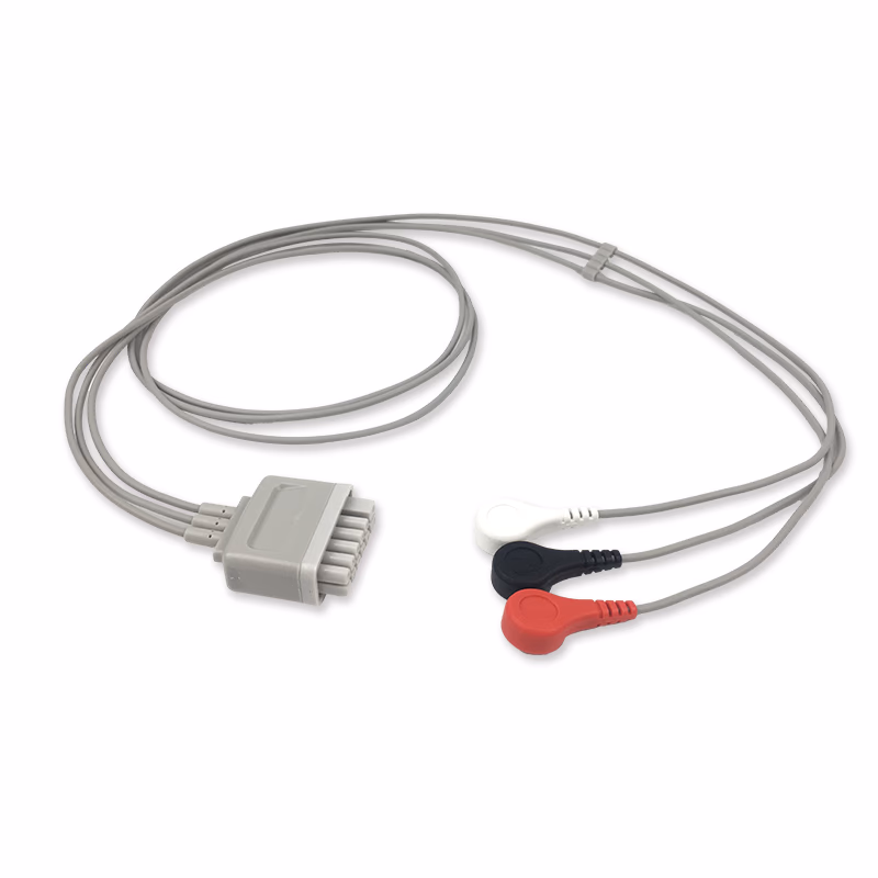 Compatible 3-lead Telemetry ECG Leadwire with Snap end Molded 0.9m AHA (comparable to Mindray 009-004766-00) Reusable, Limb Lead, Lead Type: Mindray, Shielded SKU: EL-TM3-90S-A