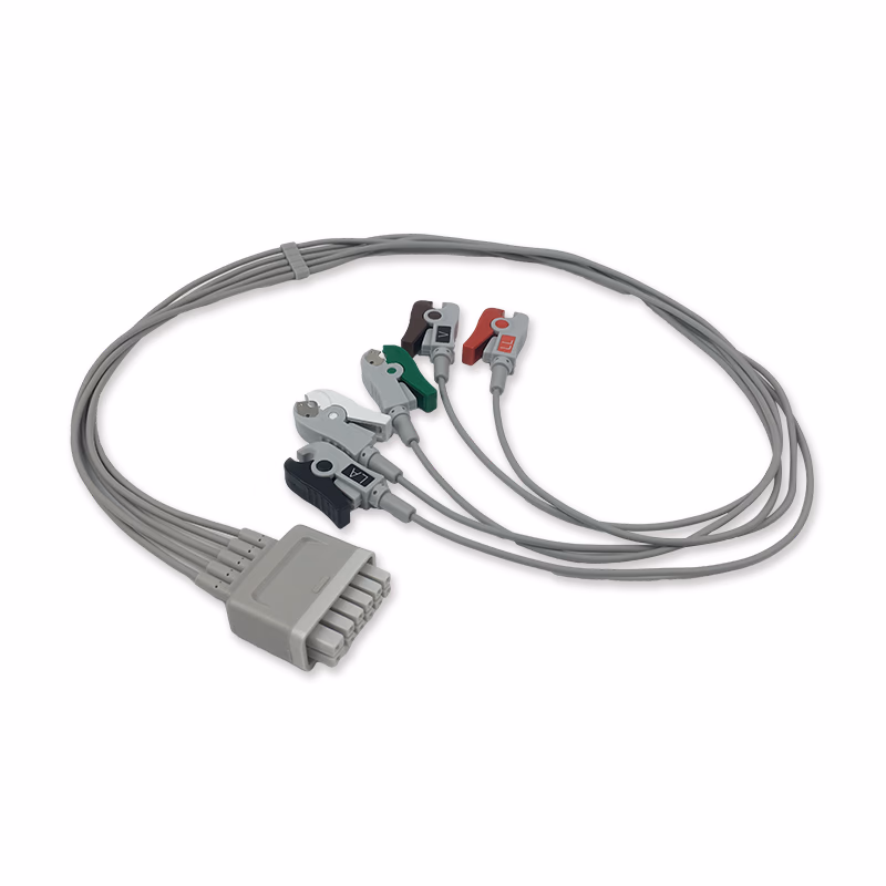 Compatible 5-lead Telemetry ECG Leadwire with Grabber/Pinch end Molded 0.6m AHA (comparable to Mindray 009-004786-00) Reusable, Limb + Chest Lead, Lead Type: Mindray, Shielded SKU: EL-TM5-60G-A