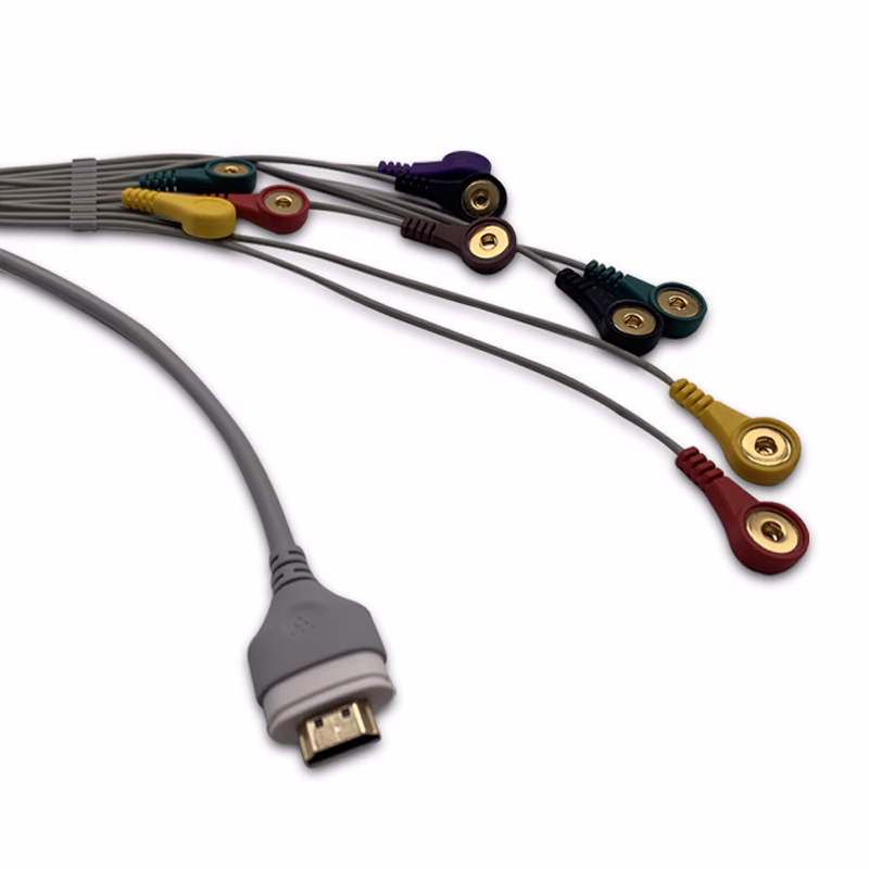 Compatible 10-lead Telemetry ECG Leadwire with Snap end Molded 0.9m AHA (for use with Nalong) Reusable, Limb + Chest Lead, Shielded SKU: EL-TNLA10-90S-A