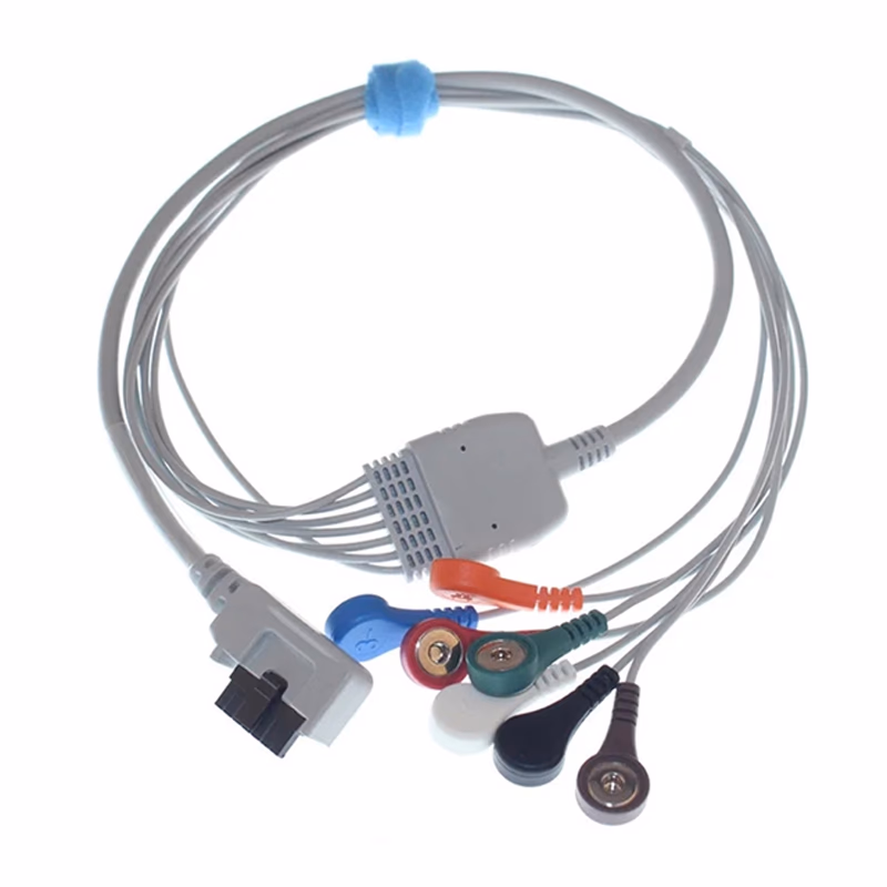 Compatible 7-lead Telemetry ECG Leadwire with Snap end Molded 0.9m AHA (comparable to NorthEast NEMCA133) Reusable, Limb + Chest Lead, Shielded SKU: EL-TNTH7-90S-A