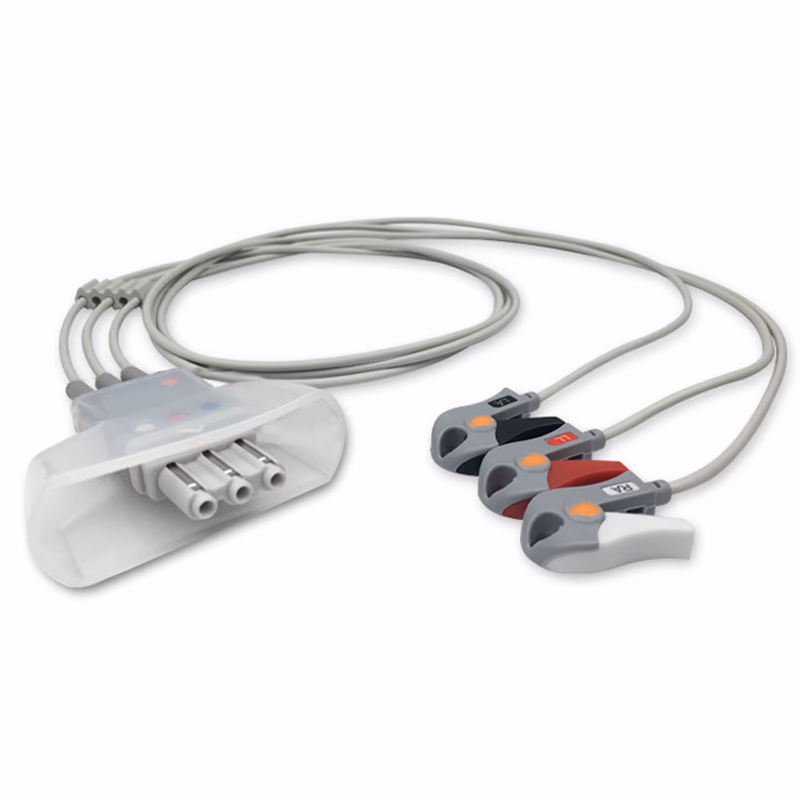 Compatible 3-lead Telemetry ECG Leadwire with Grabber/Pinch end Molded 0.9m AHA (comparable to Philips 989803151971) Reusable, Limb Lead, Lead Type: Tele IntelliVue, Shielded SKU: EL-TPH3-90G-A