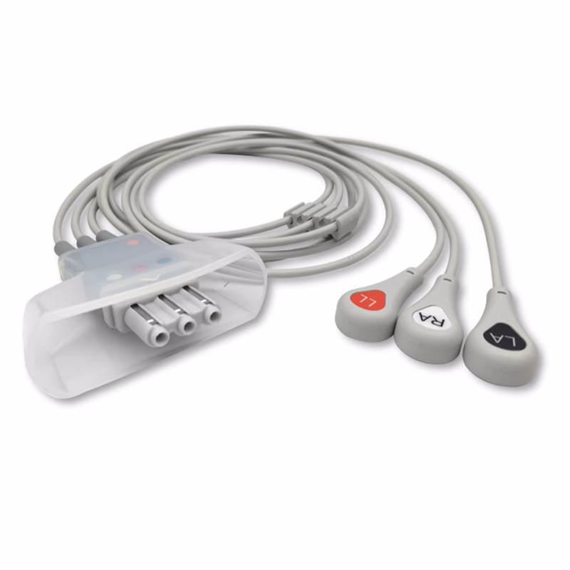 Compatible 3-lead Telemetry ECG Leadwire with Snap end Molded 0.9m AHA (comparable to Philips 989803151991) Reusable, Limb Lead, Lead Type: Tele IntelliVue, Shielded SKU: EL-TPH3-90S-A