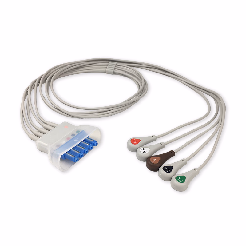 Compatible 5-lead Telemetry ECG Leadwire with Snap end Molded 0.9m AHA (comparable to Philips 989803152071) Reusable, Limb + Chest Lead, Lead Type: Tele IntelliVue, Shielded SKU: EL-TPH5-90S-A