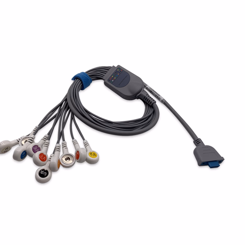 Compatible 10-lead Telemetry ECG Leadwire with Snap end Molded 0.9m AHA (for use with PENG YANG) Reusable, Limb + Chest Lead, Shielded SKU: EL-TPYFY10-90S-A
