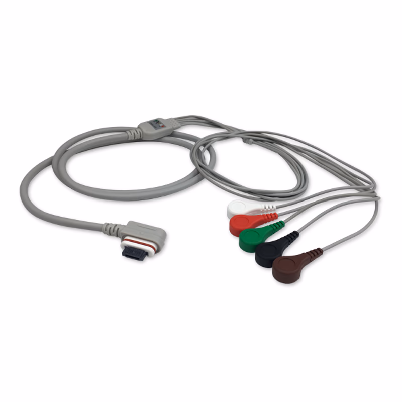 Compatible 5-lead Telemetry ECG Leadwire with Snap end Molded 0.9m AHA (comparable to GE Healthcare 2008594-001) Reusable, Limb + Chest Lead, Shielded SKU: EL-TSLH5-100S-A