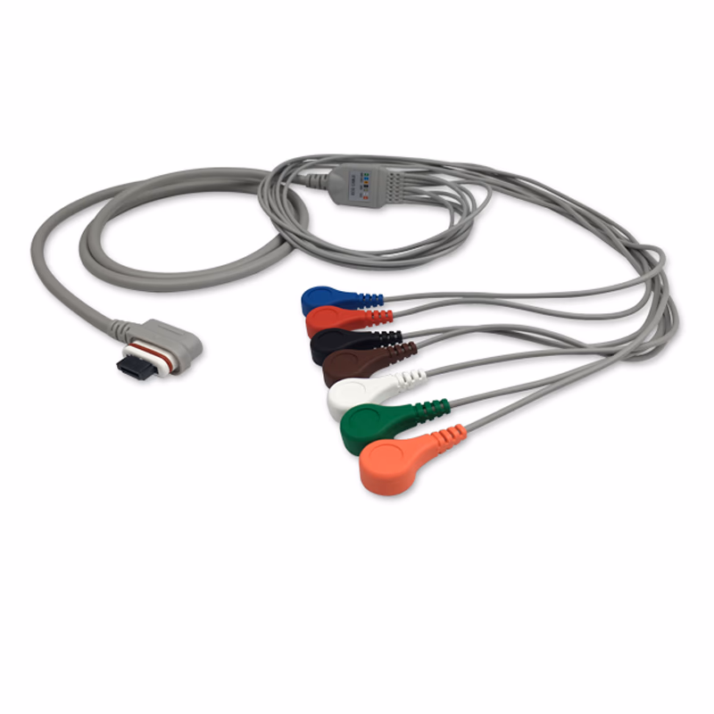 Compatible 7-lead Telemetry ECG Leadwire with Snap end Molded 0.9m AHA (comparable to GE Healthcare 2008594-002) Reusable, Limb + Chest Lead, Shielded SKU: EL-TSLH7-100S-A