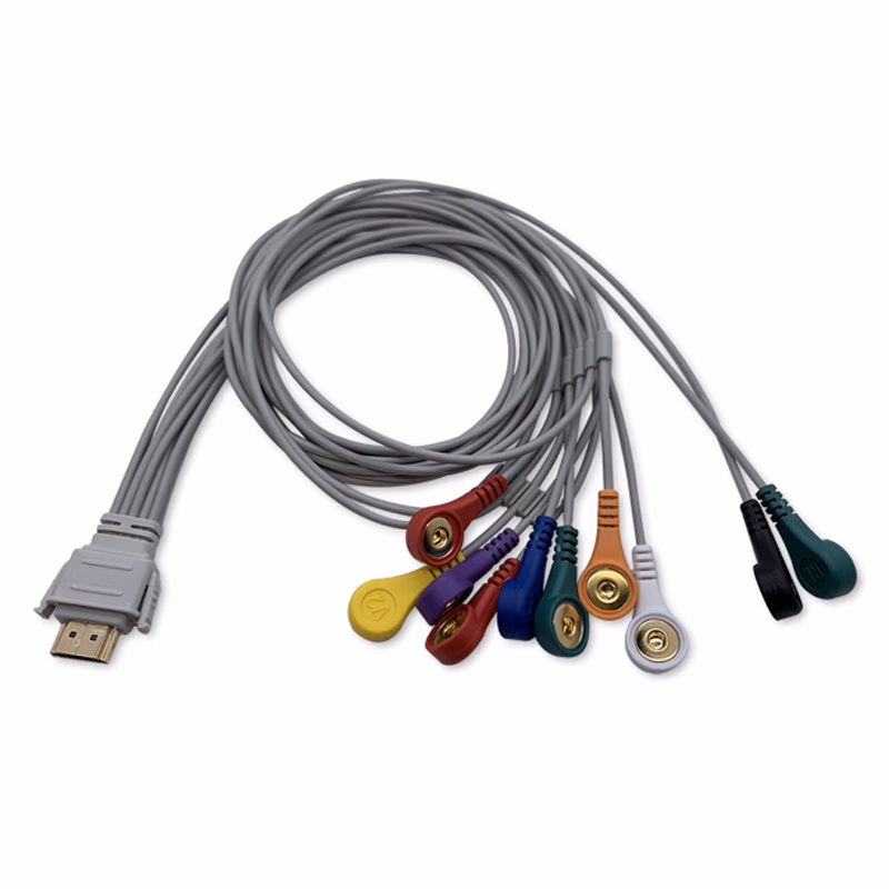 Compatible 10-lead Telemetry ECG Leadwire with Snap end Molded 0.9m AHA (for use with TURUI) Reusable, Limb + Chest Lead, Shielded SKU: EL-TTR10-90S-A