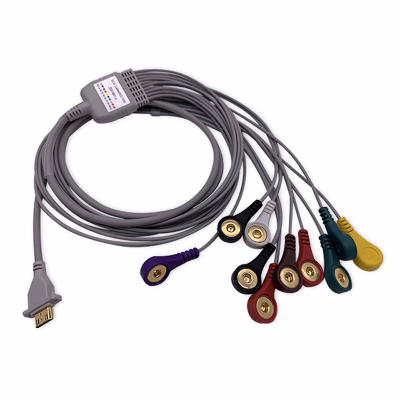 Compatible 10-lead Telemetry ECG Leadwire with Snap end Molded 0.9m AHA (for use with TIANZE) Reusable, Limb + Chest Lead, Shielded SKU: EL-TTZKT10-90S-A