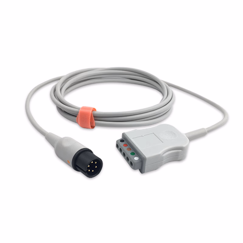 Compatible 5-lead ECG Trunk Cable AHA (comparable to Invivo 9240B) Reusable, Limb + Chest Lead, 3.0m, used with Safety Din Leadwire SKU: ETMR-5002(32)-D-A