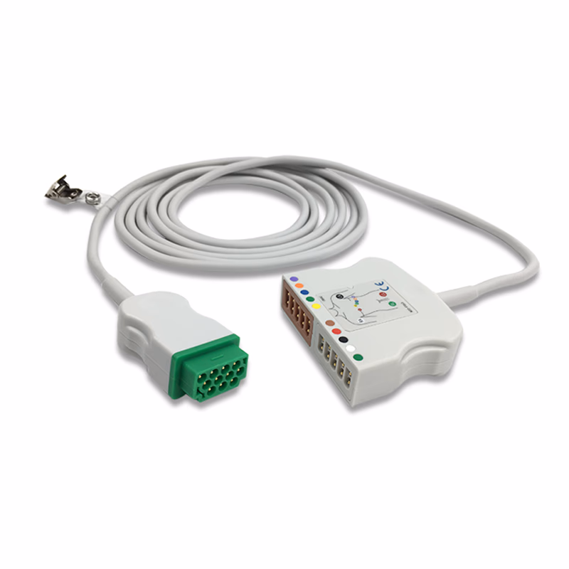 Compatible 10-lead with Respiratory Rate ECG Trunk Cable AHA (comparable to GE Healthcare 2017006-001) Reusable, Limb + Chest Lead, 2.5m, used with GE Multi-Link Leadwire SKU: ET-10004-MQ-A