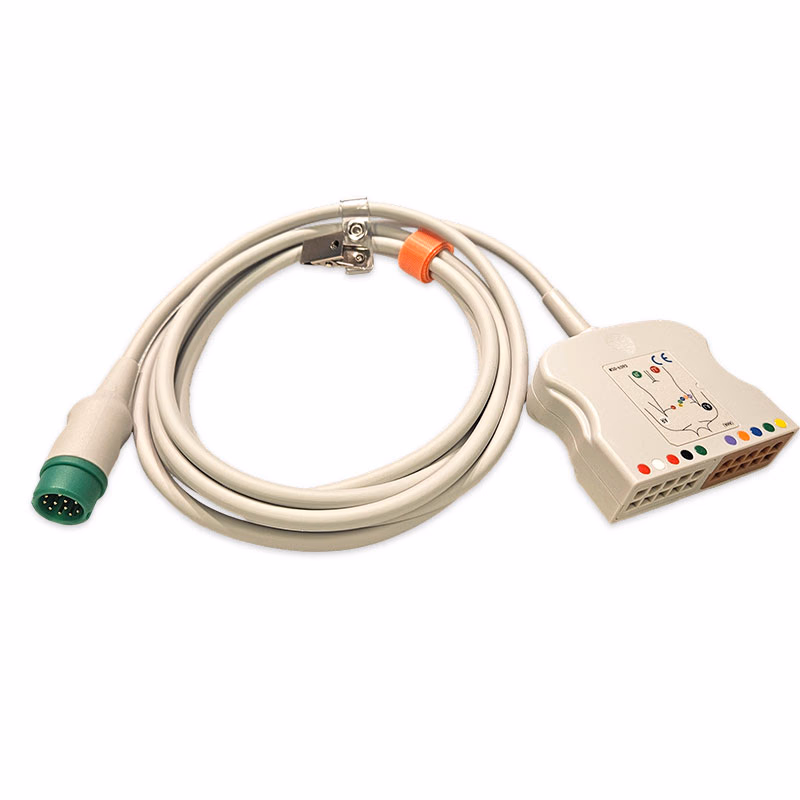 Compatible 10-lead with Defib-Proof (with Resist) ECG Trunk Cable AHA (comparable to Mindray 0010-30-42721) Reusable, Limb + Chest Lead, 2.5m, used with Mindray Leadwire SKU: ET-10016R-MRA-A