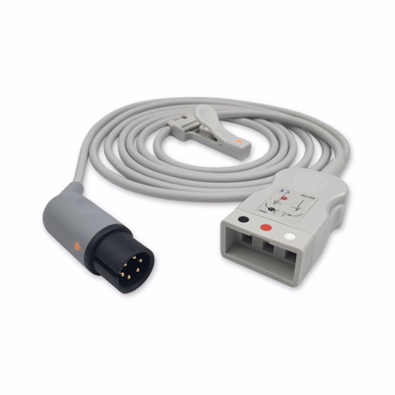 Compatible 3-lead with Respiratory Rate ECG Trunk Cable AHA (comparable to Philips 453561227251) Reusable, 2.5m, used with AA Twin-Pin Leadwire SKU: ET-3001-AA-A