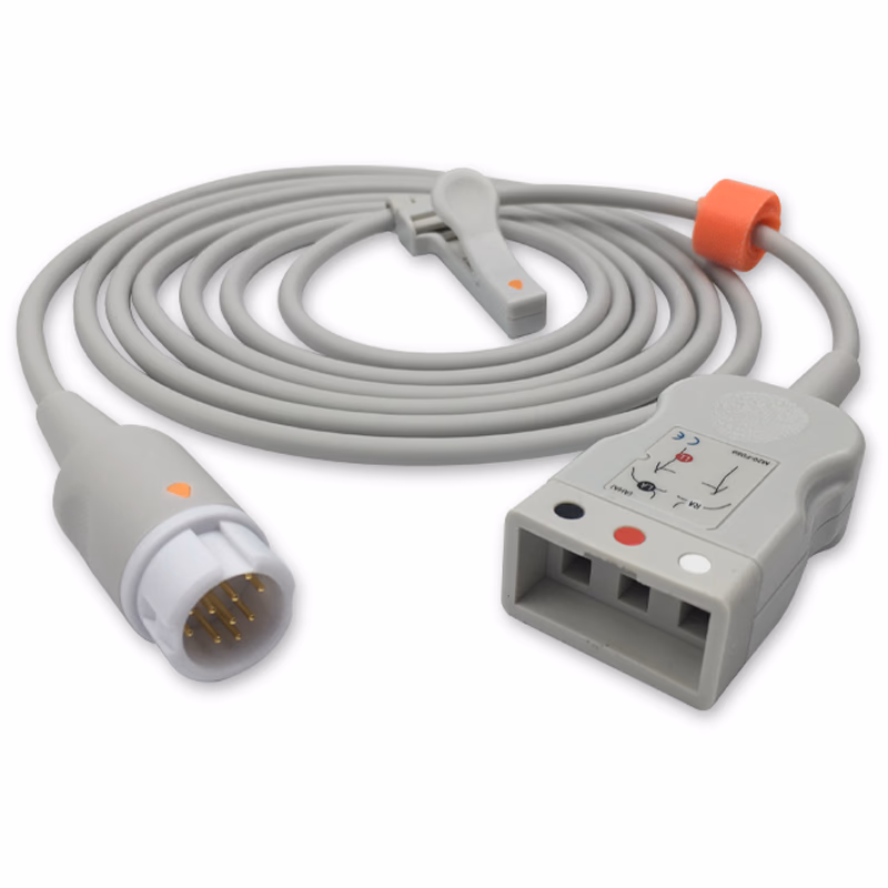 Compatible 3-lead with Defib-Proof (with Resist) ECG Trunk Cable AHA (comparable to Philips M1500A) Reusable, 2.5m, used with AA Twin-Pin Leadwire SKU: ET-3005R-AA-A