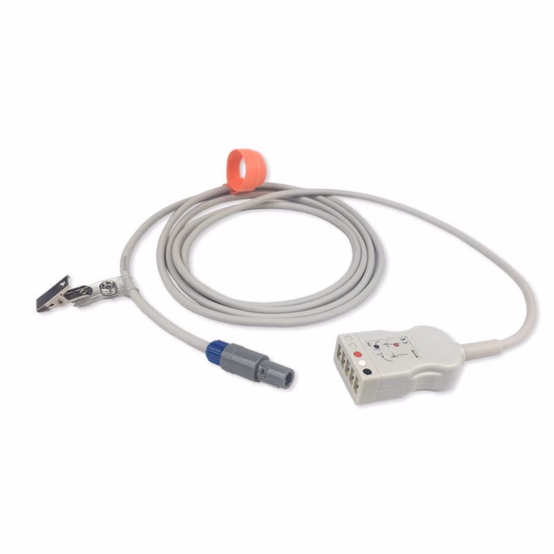 Compatible 3-lead with Respiratory Rate ECG Trunk Cable AHA (comparable to GE Healthcare S2424549) Reusable, 2.5m, used with GE Vivid Leadwire SKU: ET-3024-VD-A