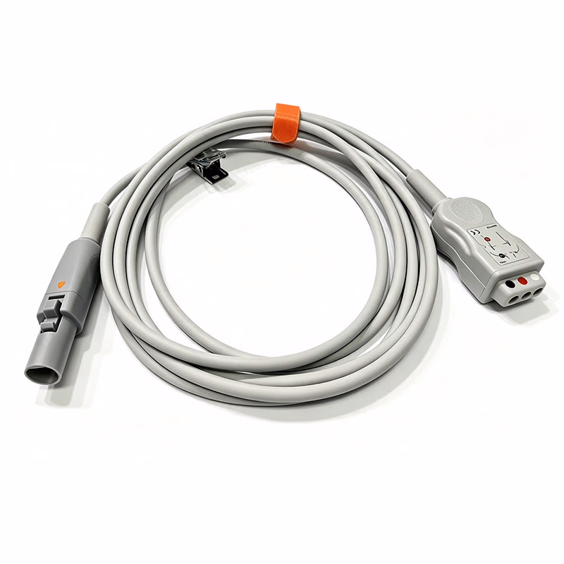 Compatible 3-lead with Respiratory Rate ECG Trunk Cable AHA (comparable to CASMed 01-02-0305) Reusable, 2.5m, used with Safety Din Leadwire SKU: ET-3048-D-A