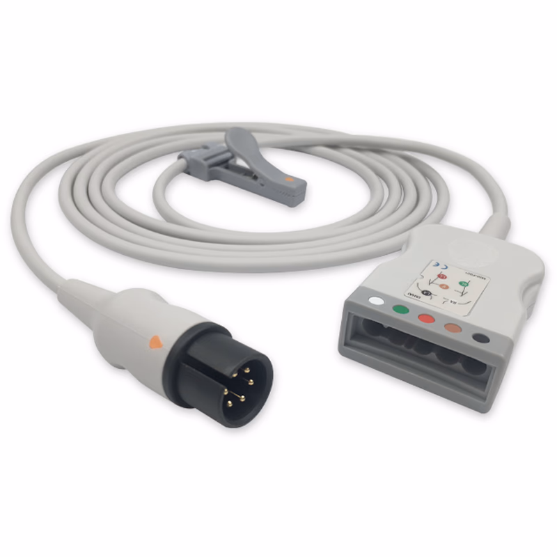 Compatible 5-lead with Respiratory Rate ECG Trunk Cable AHA (comparable to Criticare/CSI 1123) Reusable, Limb + Chest Lead, 2.5m, used with Criticare(CSI) Leadwire SKU: ET-5002-CSI-A