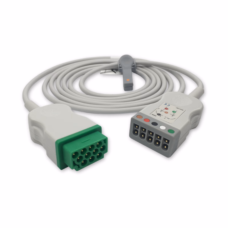 Compatible 3/5-lead with Respiratory Rate ECG Trunk Cable AHA (comparable to GE Healthcare 2017003-001) Reusable, Limb + Chest Lead, 2.5m, used with GE Multi-Link Leadwire SKU: ET-5004-MQ-A