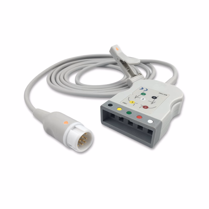 Compatible 5-lead with Defib-Proof (with Resist) ECG Trunk Cable IEC (comparable to Philips M1530A) Reusable, Limb + Chest Lead, 2.5m, used with AA Twin-Pin Leadwire SKU: ET-5005R-AA-I