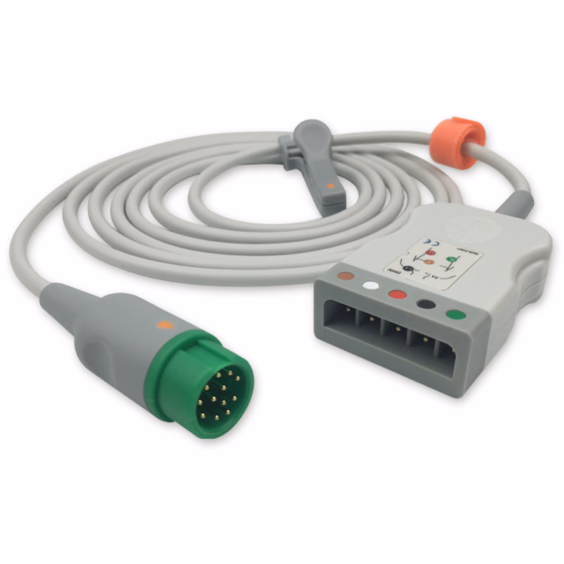 Compatible 3/5-lead with Respiratory Rate ECG Trunk Cable AHA (comparable to Mindray 0010-30-42719) Reusable, Limb + Chest Lead, 2.5m, used with Mindray Leadwire SKU: ET-5016-MR-A