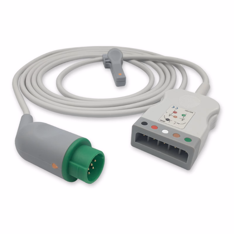 Compatible 5-lead with Defib-Proof (with Resist) ECG Trunk Cable AHA (comparable to Fukuda Denshi CI-700D-5) Reusable, Limb + Chest Lead, 2.5m, used with Siemens Dual-Pin Leadwire SKU: ET-5031R-SM-A