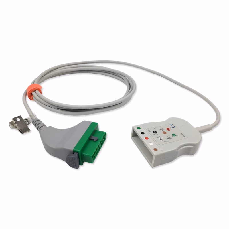 Compatible 5-lead with Respiratory Rate ECG Trunk Cable AHA (comparable to Fukuda Denshi CIO-07CTP-5NA) Reusable, Limb + Chest Lead, 2.5m, used with AA Twin-Pin Leadwire SKU: ET-5076-AA-A