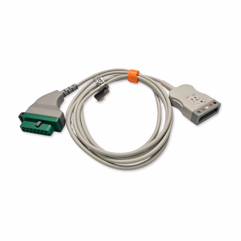 Compatible 5-lead with Respiratory Rate ECG Trunk Cable AHA (comparable to Fukuda Denshi CIO-05CTP-5NA) Reusable, Limb + Chest Lead, 2.5m, used with Siemens Dual-Pin Leadwire SKU: ET-5076-SM-A