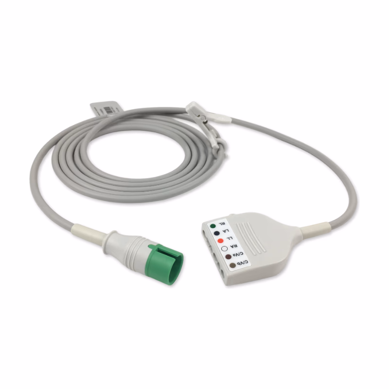 Compatible 6-lead with Defib-Proof (with Resist) ECG Trunk Cable AHA (comparable to Spacelabs 700-0008-59) Reusable, 2.5m, used with Spacelabs Molded Din-Style Leadwire SKU: ET-6007R-SLD-A
