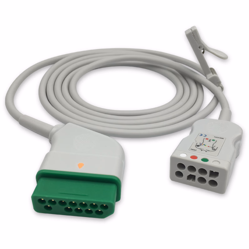 Compatible 3/6-lead with Respiratory Rate ECG Trunk Cable AHA (comparable to Nihon Kohden JC-906PA) Reusable, Limb + Chest Lead, 2.5m, used with Nihon Kohden(BR-9XXP) Leadwire SKU: ET-6013-NKB-A