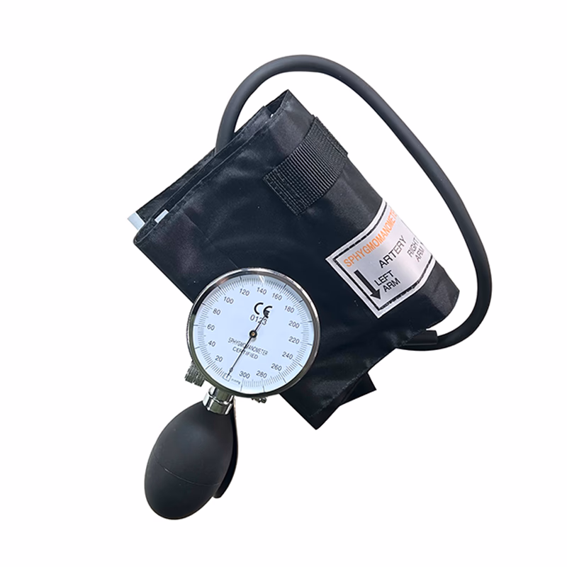 Aneroid Sphygmomanometer for Child, 65mm diameter dial, chrome plated plastic case, PVC bulb, single tube, child nylon cuff without iron ring, 34.5*11cm, PVC bladder 1 pcs/box SKU: KT-A011-C