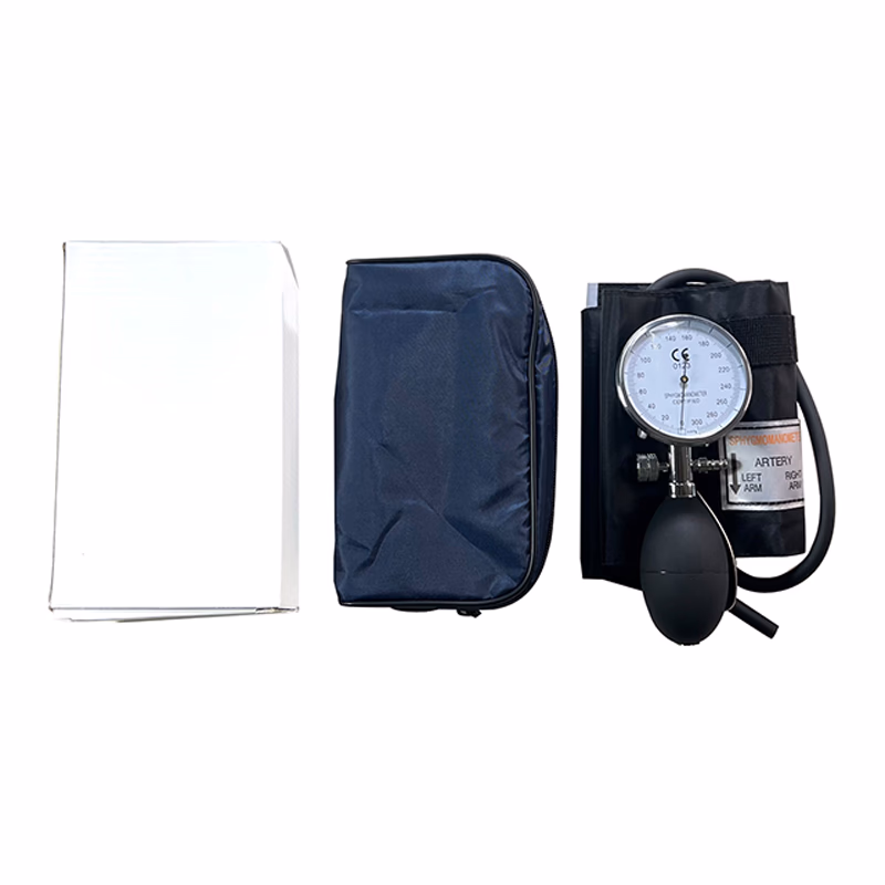 Aneroid Sphygmomanometer for Large Adult, 65mm diameter dial, chrome plated plastic case, PVC bulb, single tube, large adult nylon cuff with iron ring, 60*17cm, PVC bladder pack of 1 SKU: KT-A011-L2