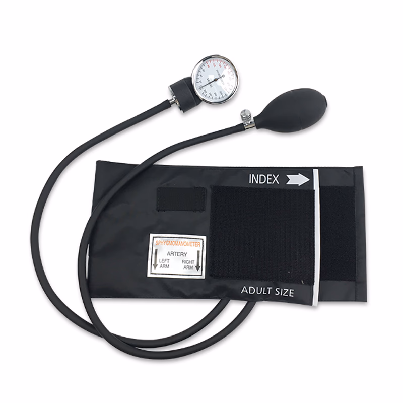 Aneroid Sphygmomanometer for Adult With 120g metal gauge, PVC bulb and adult nylon cuff without iron ring, 54*14.5cm, PVC bladder 1 pcs/box SKU: KT-A02-A